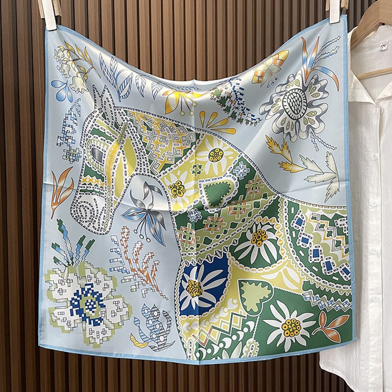 Ethnic Boho Fashion - Green Boho Horse Square Scarf 70cm