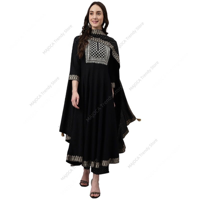 Salwar Kameez Set - Indian Pakistani Women Black Rayon Kurta