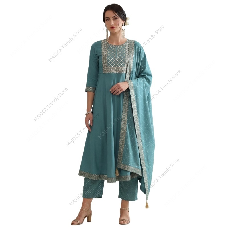 Salwar Kameez Set - Peacock Blue Indian Women 3 Piece