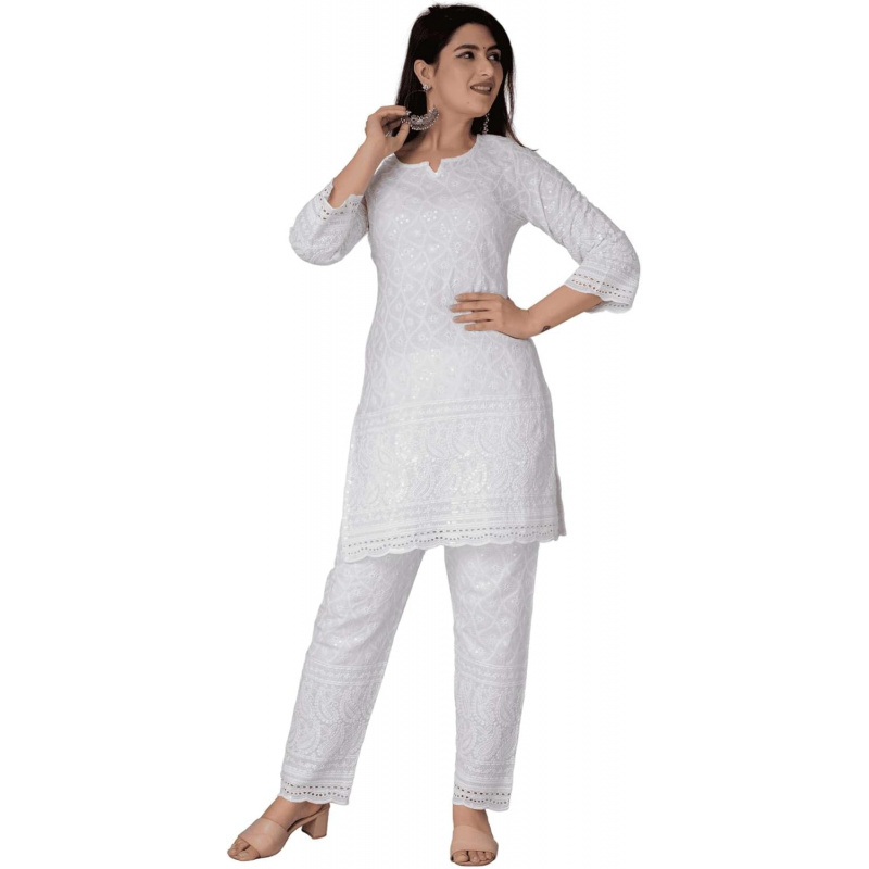 Salwar Kameez Set - Chikankari Cotton Indian Kurtis For Women