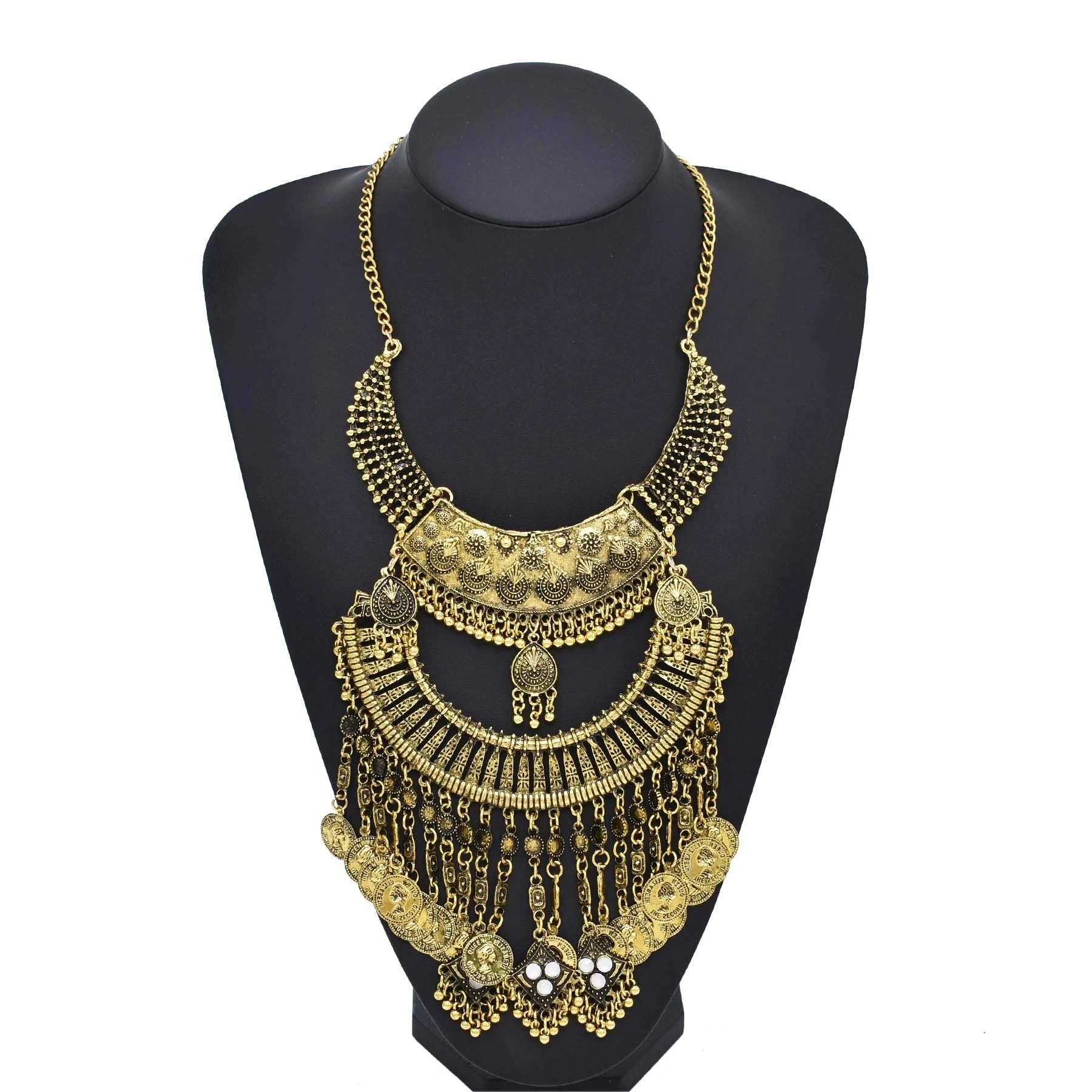 Ethnic Fashion Pakistan - Retro Golden Gypsy Afghan Coins Bib