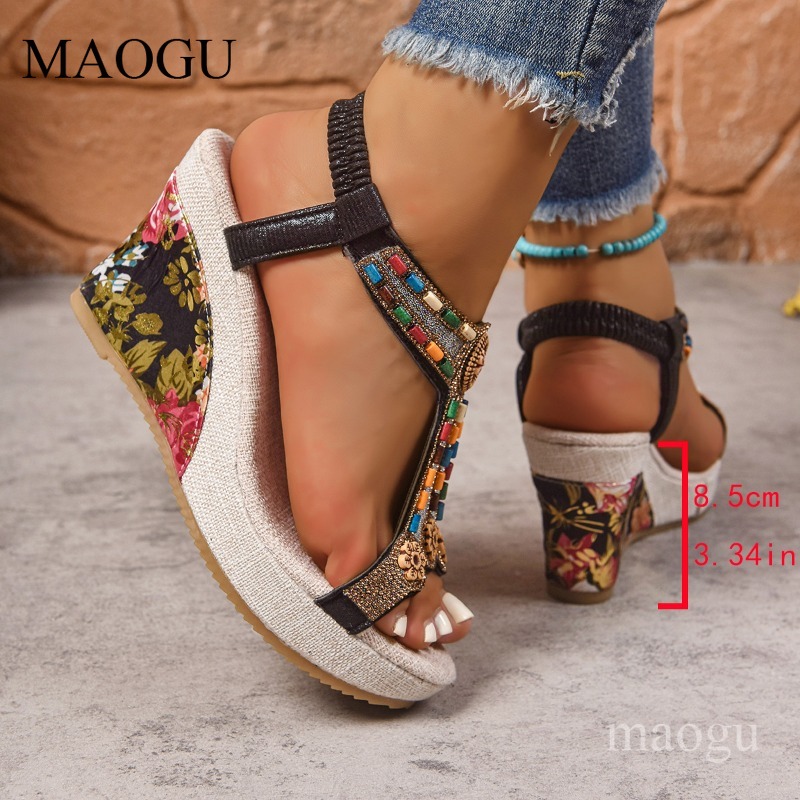 Boho Beaded Floral Wedge Sanda - đánh giá và giá Ethnic Boho Fashion