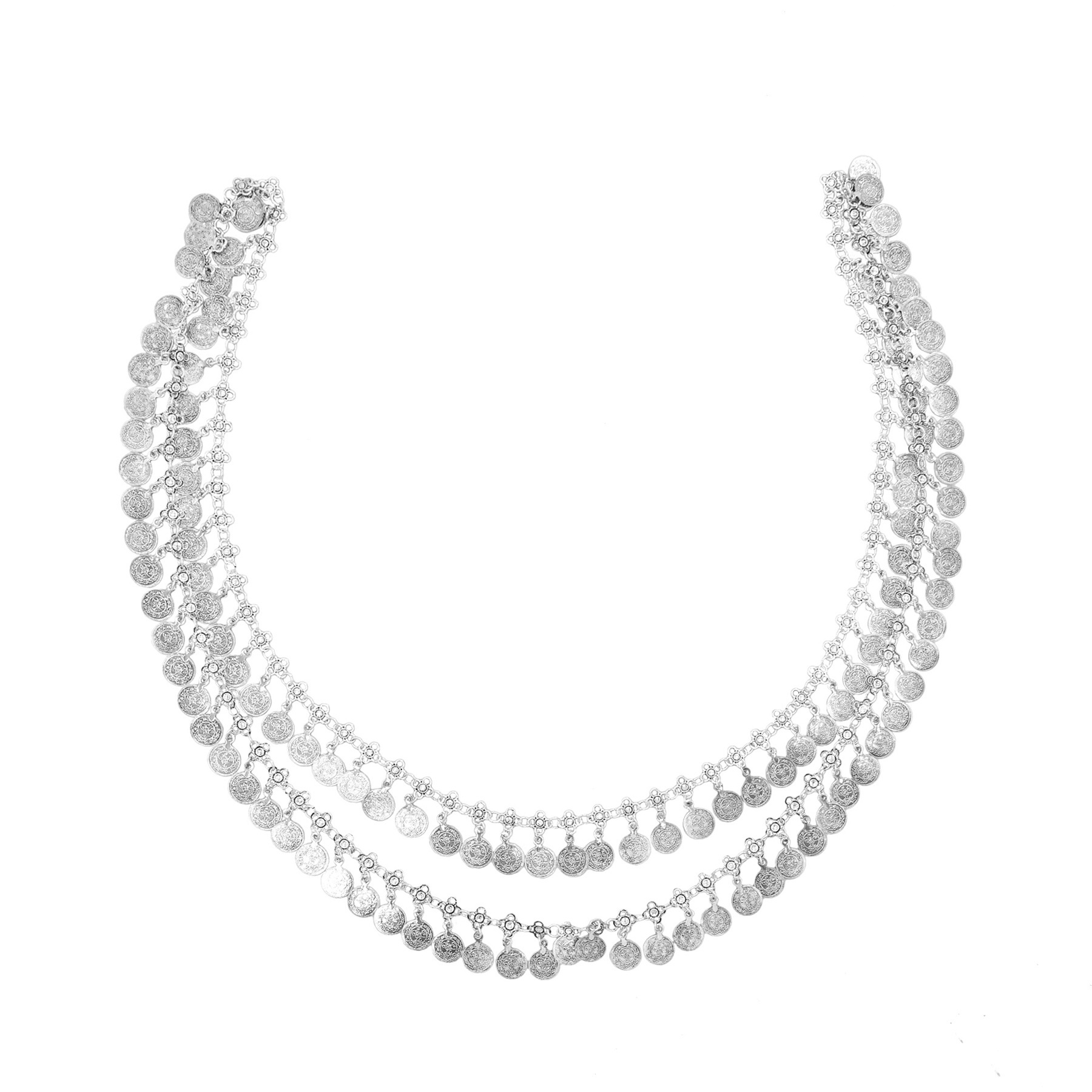 Silvery Alloy Coins Tassel Sho - đánh giá và giá Ethnic Fashion Pakistan